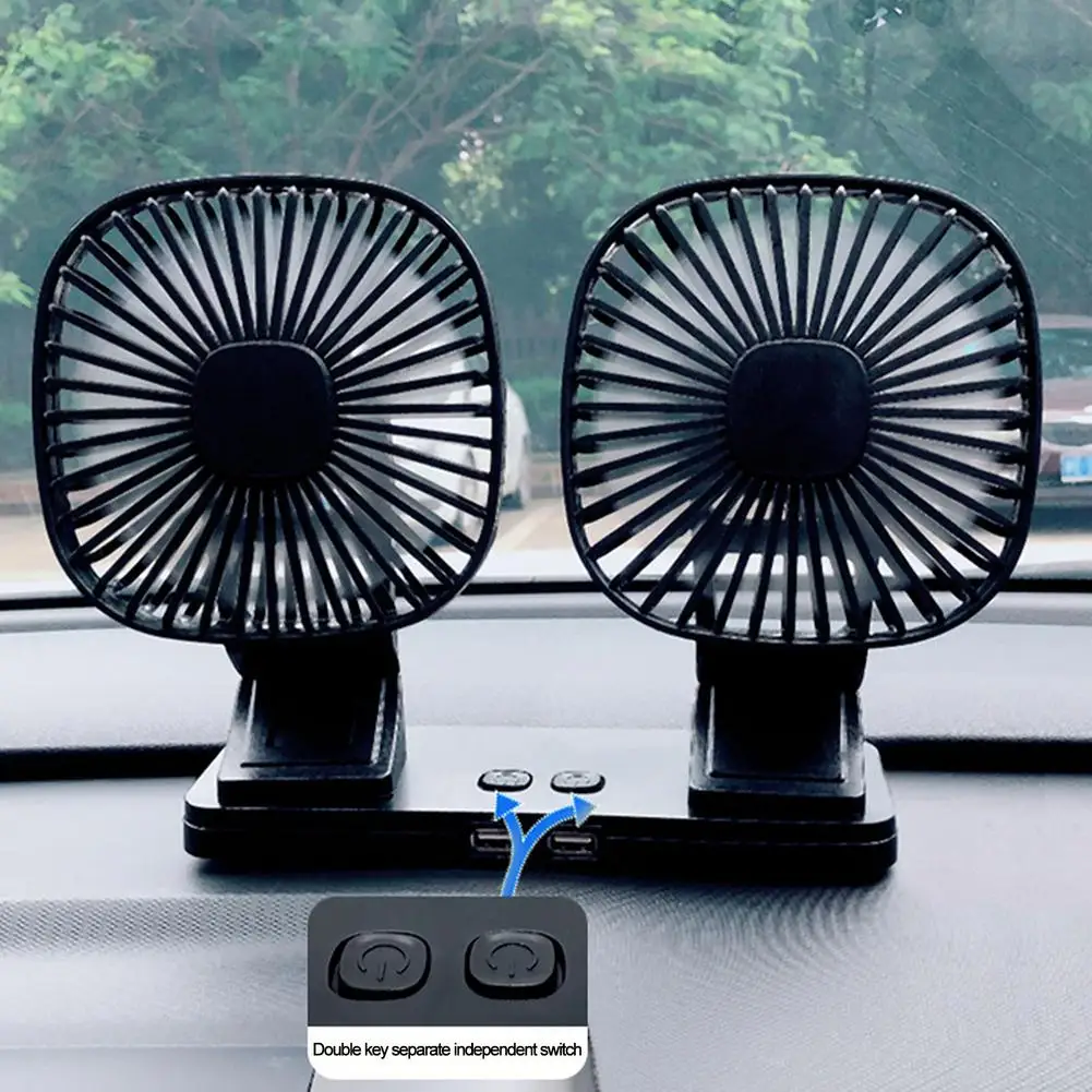 

12V Dual-head Car Cooling Fan 360 Degree All-Round Adjustable Car Fan Air Blower Low Noise Cooling Fan Auto Cooler USB Air Fan