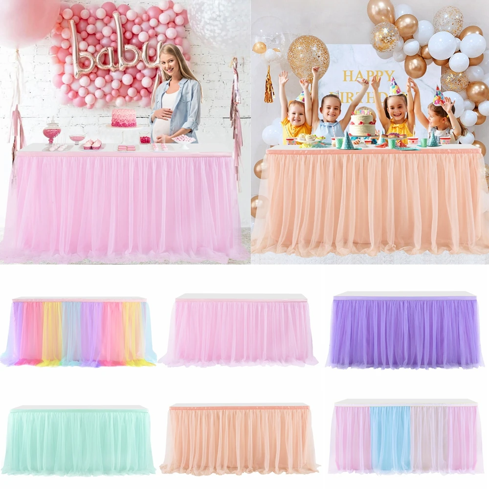 

427x77cm Table Skirts Birthday Tulle Table Skirting Wedding Banquet Party Tutu Tulle Table Skirt Baby Shower Party Decorations