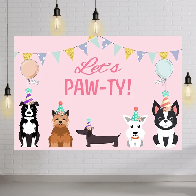 

Фон для фотосъемки с изображением щенка собаки на день рождения с надписью «Let's Paw»