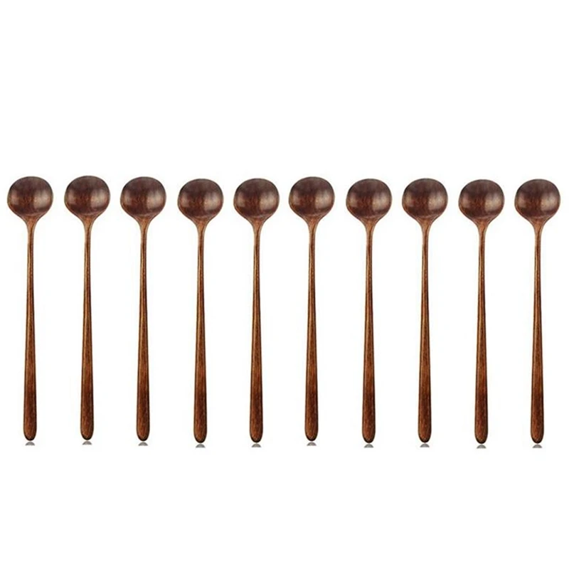 

Wooden Spoons, 10 Pieces Wood Soup Spoons for Eating Stirring Cooking, Long Handle Spoon with Japanese Style Kitchen