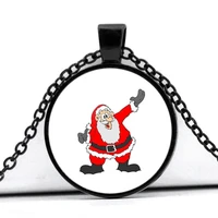 cartoon santa claus photo cabochon glass pendant necklace jewelry accessories for womens mens child fashion friendship gifts