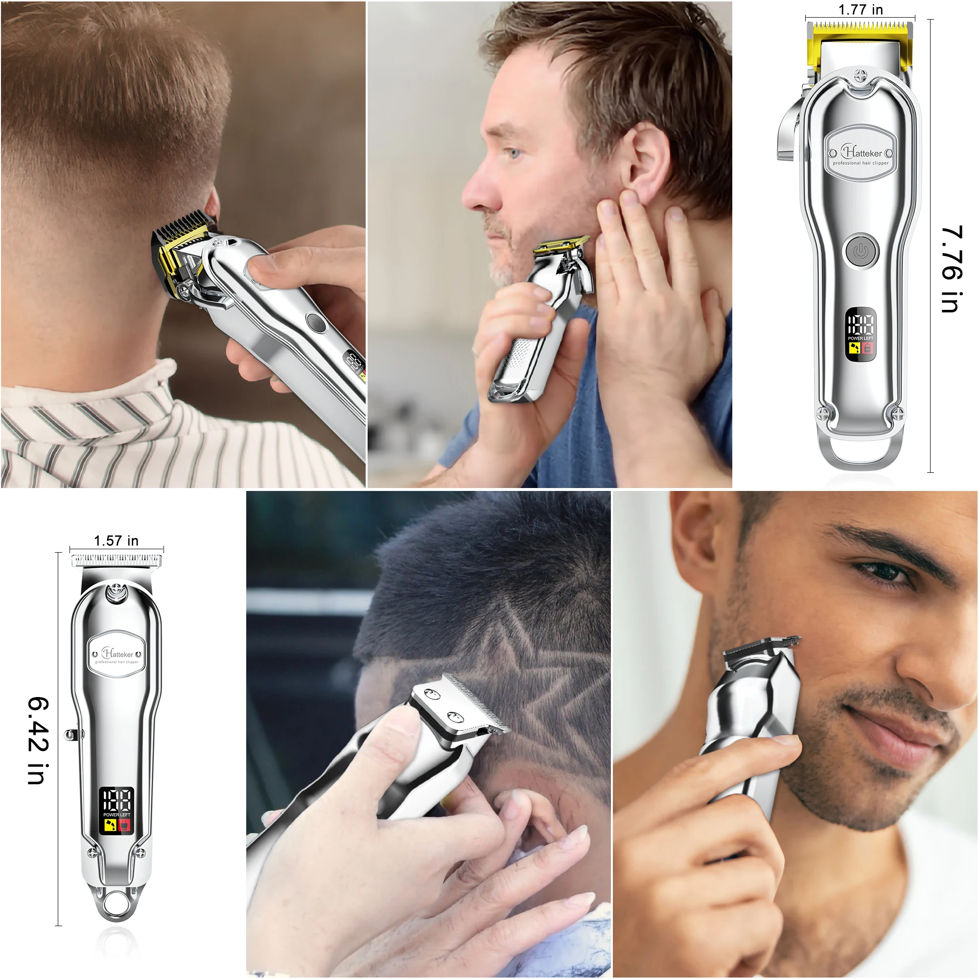 

Hatteker Professional Hair Cutter Mans Hair Clipper Set Metal Electric Cordless Hair Trimmer for Barber LCD Display Hairdressing