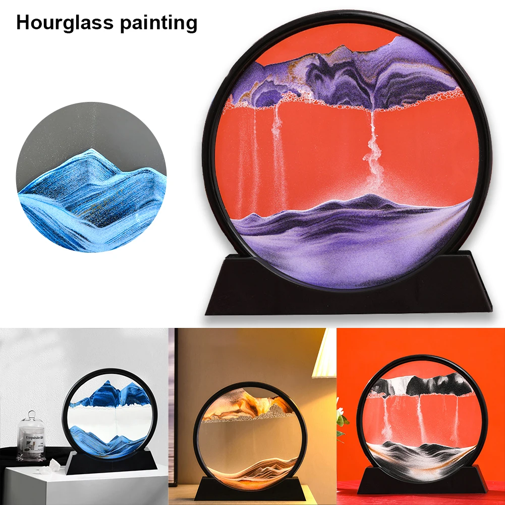 

7/12inch Moving Sand Art Picture Round Glass 3D Dynamic Flowing Sand Picture Deep Sea Sandscape for Tabletop Crafts Home Decor