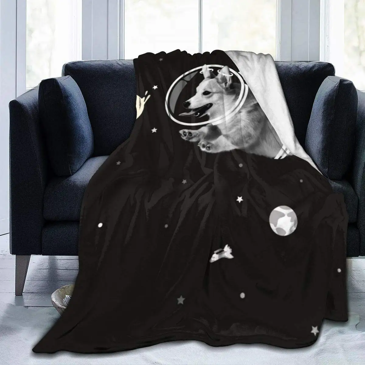 

Adults Men Women Super Soft Blankets Galaxy Space Ice Cream Astronaut Dog Black Super Warm Throw Wrap Cover King Size Wearable