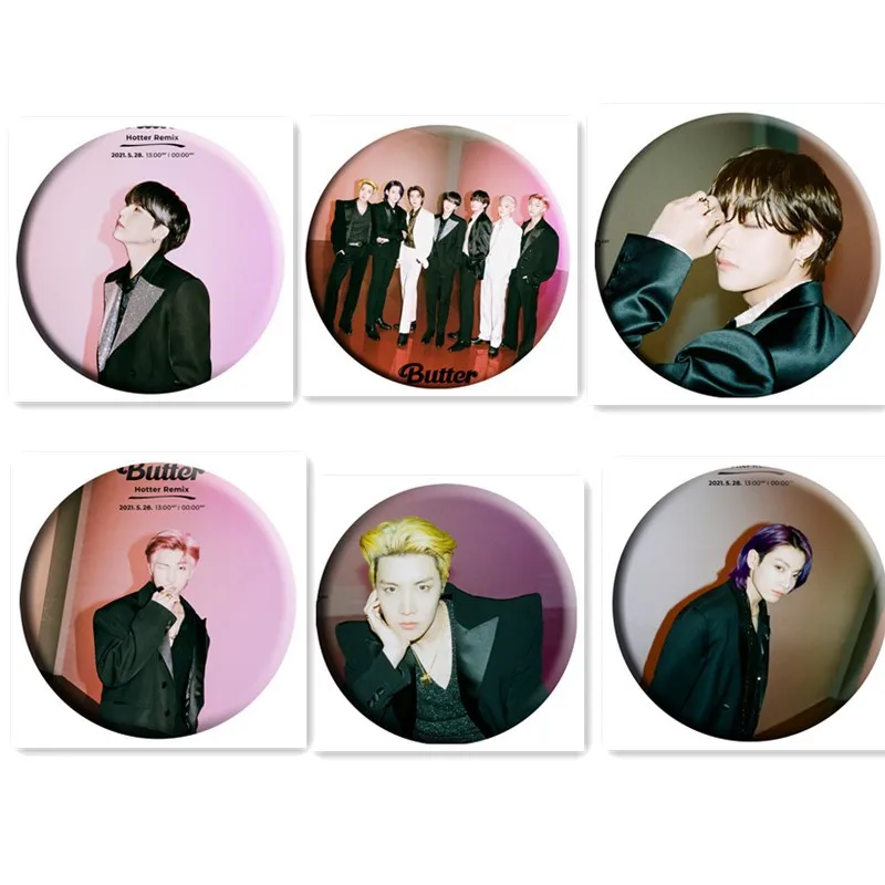 

Wholesale Kpop Idol Bangtan Boys Butter Hotter Remix Button Jewelry Pin Badge Brooch Pin Badges Decoration For Clothes Backpack