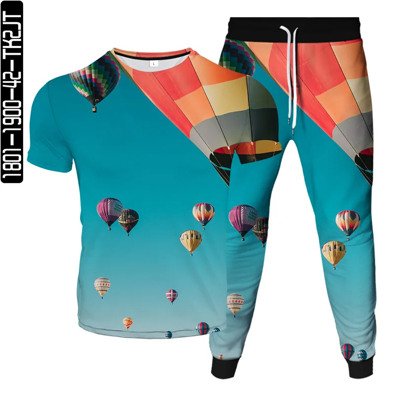 

3D printing gifts funny anime O-neck T-shirt + lace-up sweatpants summer new men's two-piece fashion casual sports series