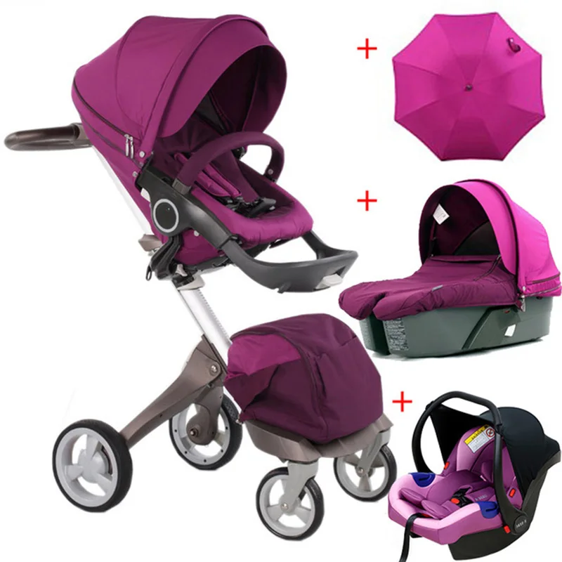 purple pram 3in1 Большой-ная скидка! Детская коляска 2 в 1, детская коляска для новорожденных, фирменная детская коляска 3 в 1 с люлькой и автокреслом - Цвет: purple pram 3in1