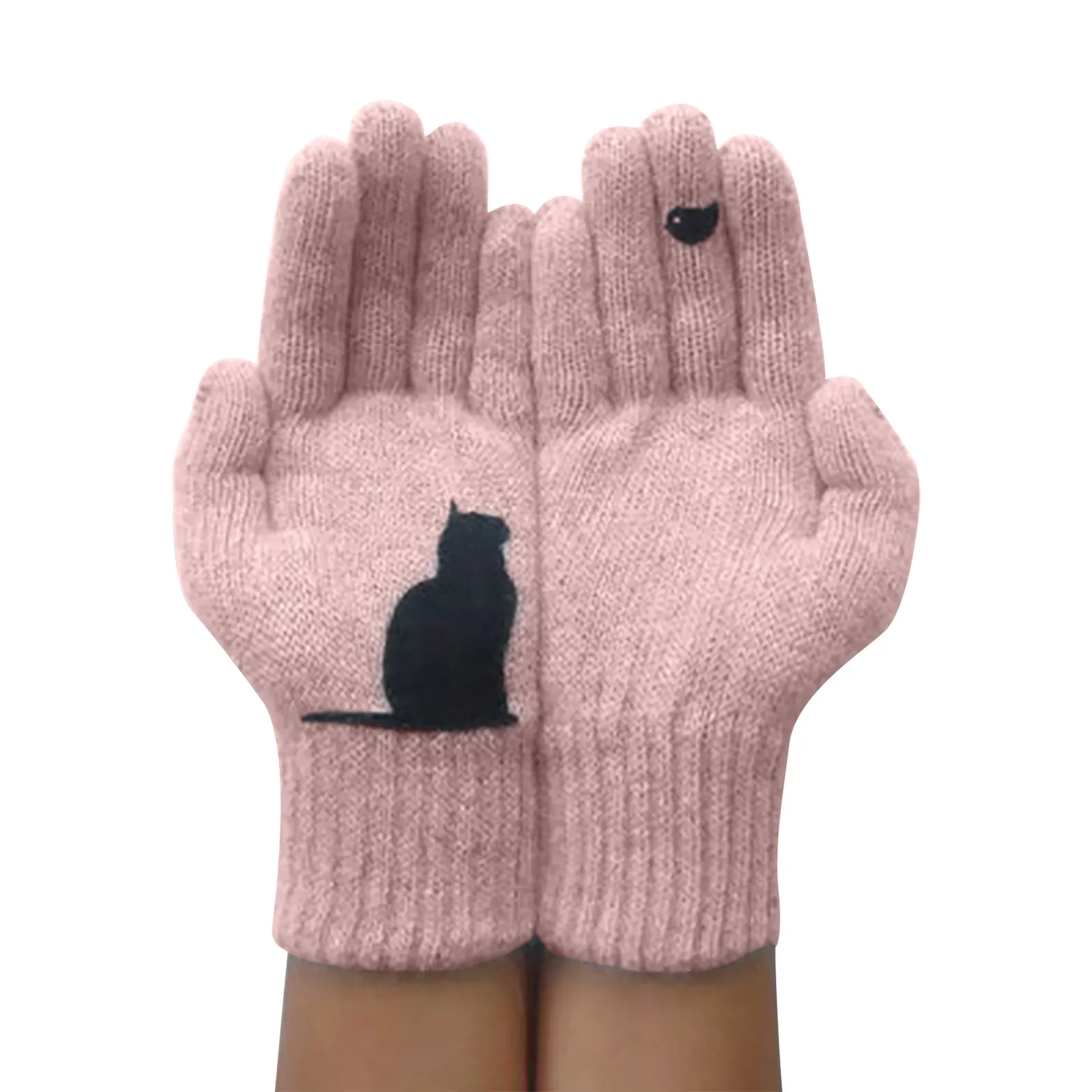 

Ladies Woolen Gloves Autumn And Winter Outdoor Warm Cat Bones Printing Knitted Soft Casual Gloves