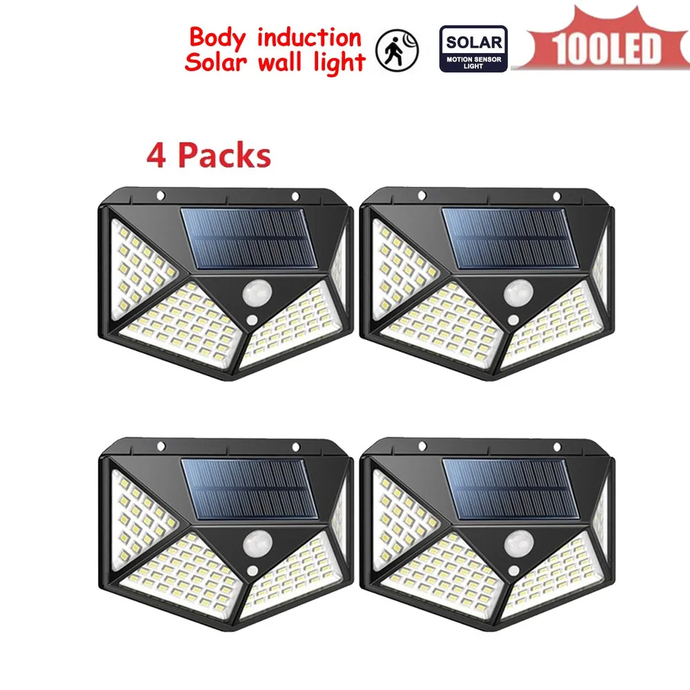 

1-4pcs 100LED 3 Modes PIR Motion Sensor Solar lamp Solar Rechargeable Energy Saving Security Lights Outdoor Waterproof Porch