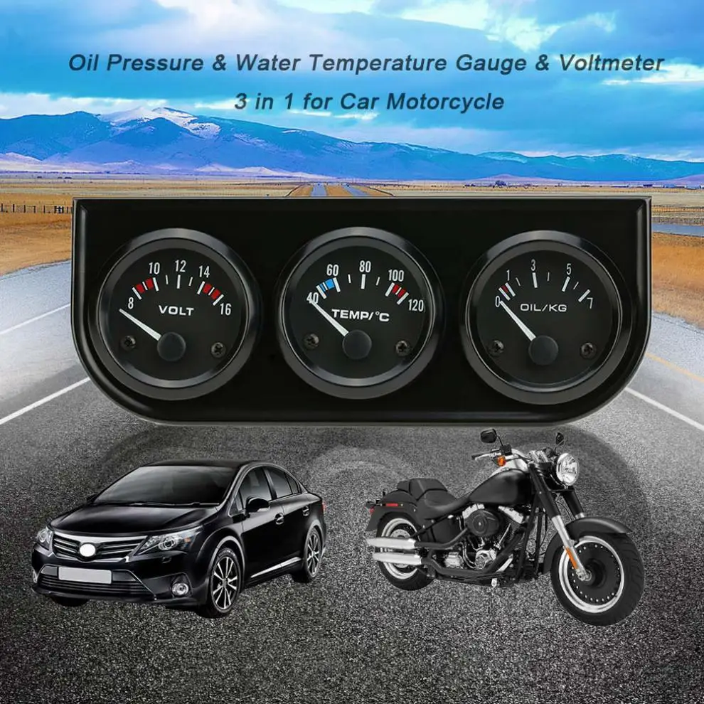 3-в-1 Вольтметр + Датчик температуры воды маслометр 52 мм тройной датчик