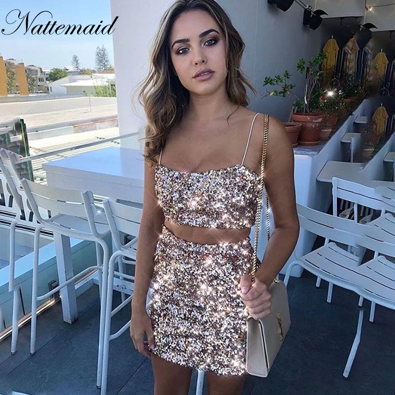 NATTEMAID летний черный блестящий сексуальный комплект из двух предметов с