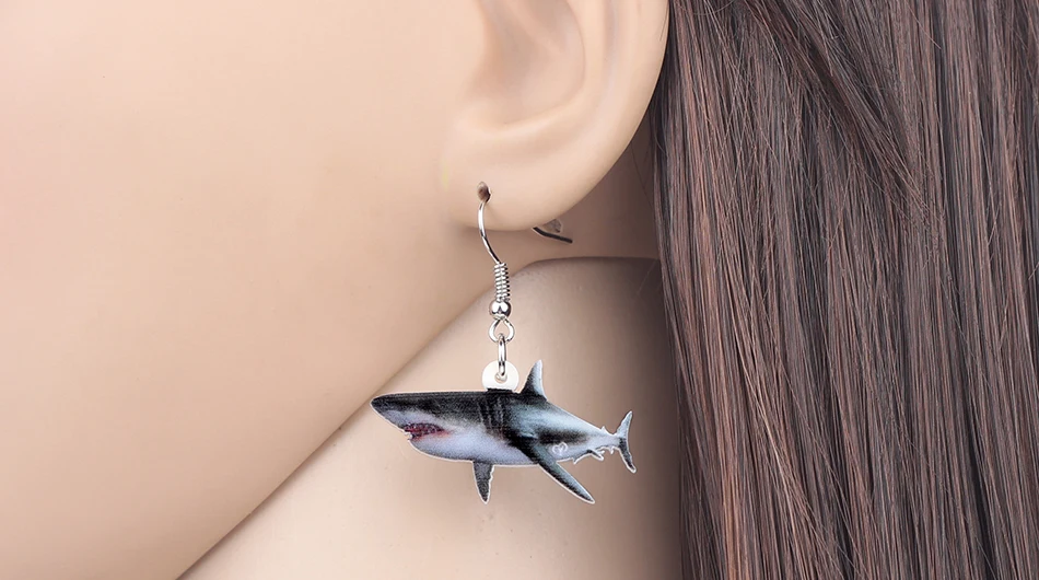 Bonsny Acrylic Ocean Black Shark Fish Earrings Drop Dangle Sea Animal Jewelry For Women Teens Girls Friends Charms Gift Hot Sale