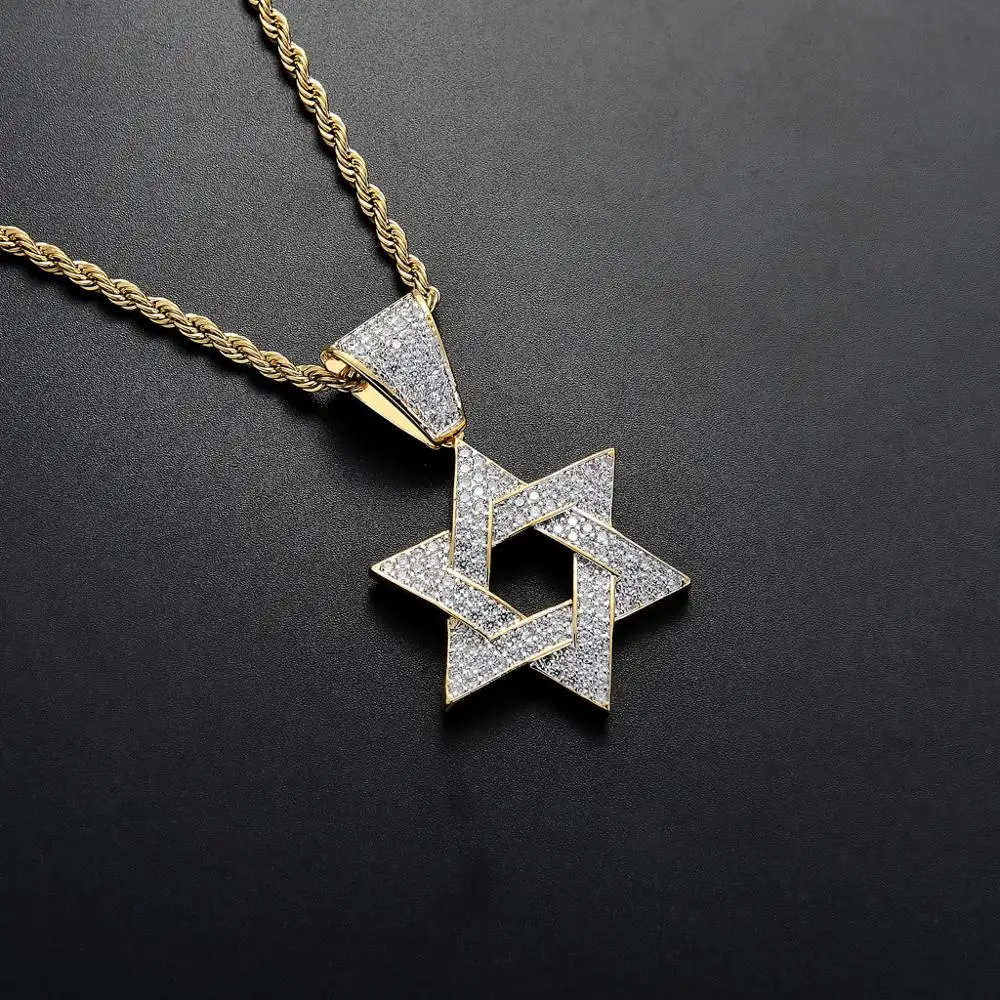

Hip Hop Iced Out Jewish Star of david Pendant Necklace Gold Color Hexagram Pendant Tantrism Israel Jewelry Gifts