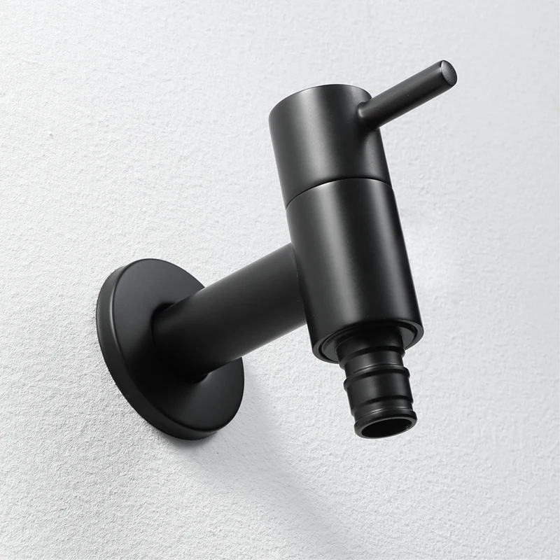 

Black Round Copper Wall Mounted Washing Machine Tap Mop Pool Tap Garden Outdoor Bathroom Water Faucet