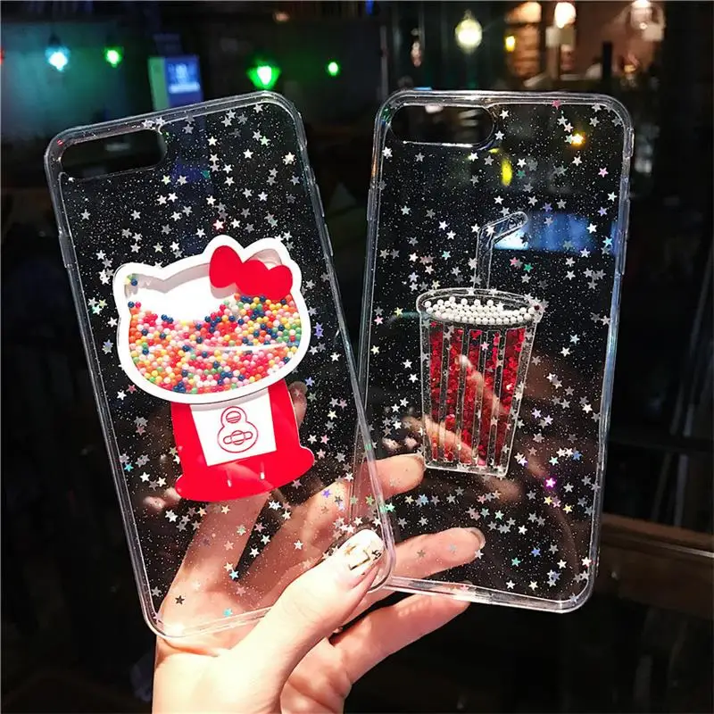Прозрачный чехол для телефона с яркими блестящими звездами для iPhone XS MAX 11 Pro XR X 7 8 6s Plus hello kitty Ice Cream Quicksand