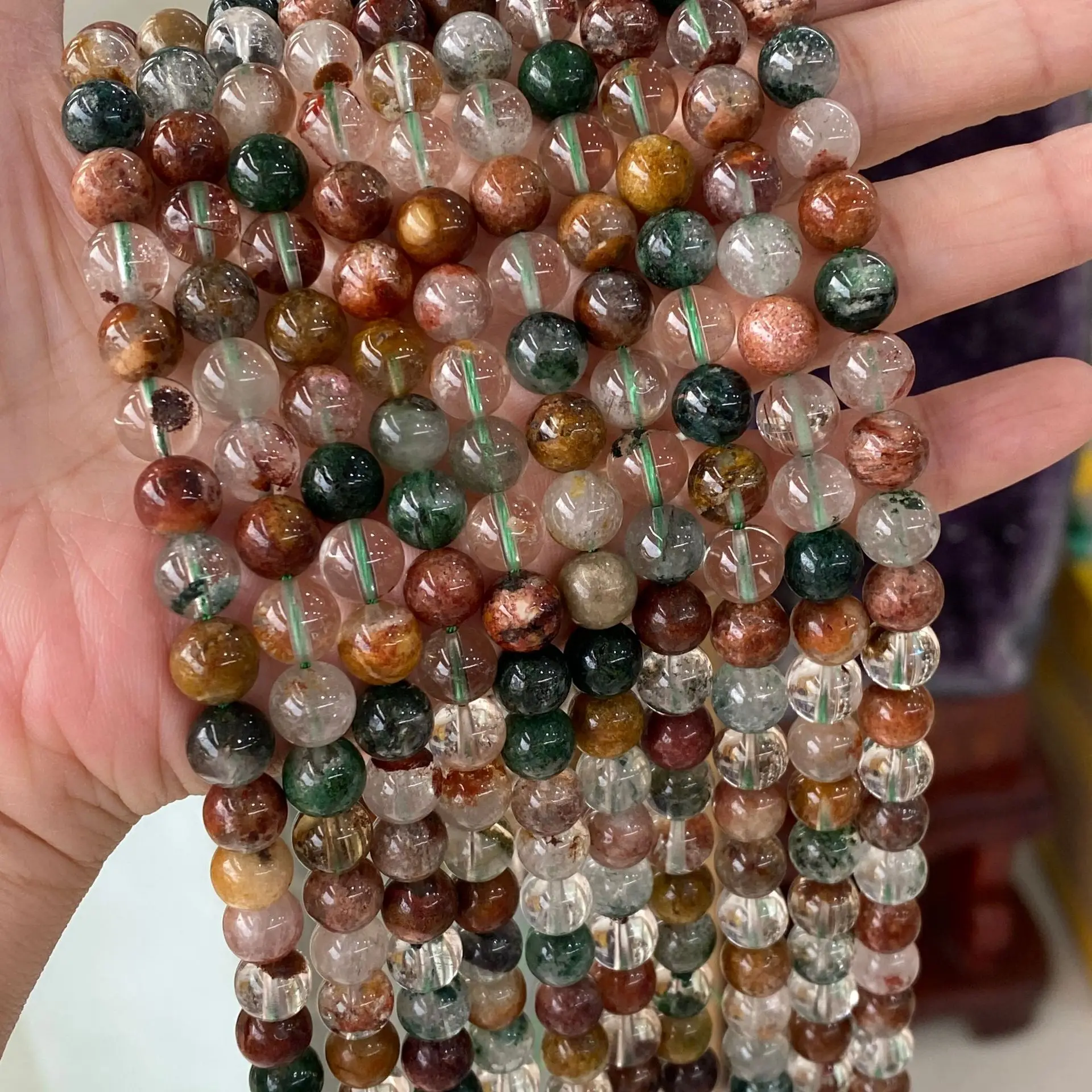 

6/8/10mm Natural Mix Phantom Quartz Stone Beads For Jewelry Making Loose Spacer Crastal Gemstone Bead DIY Bracelet Necklace 15''