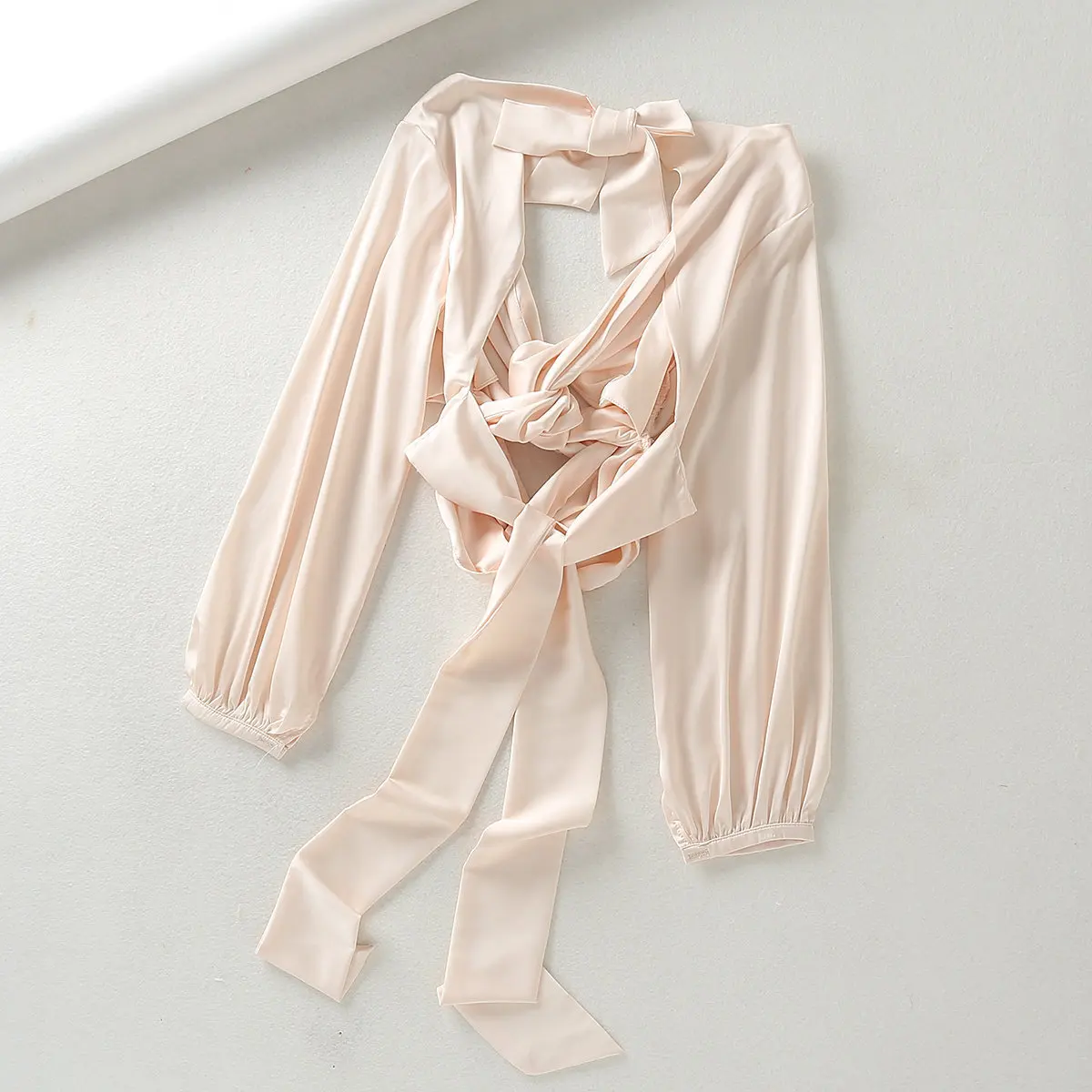 

Blouses Woman 2019 V-neck Knotted Halter Lace Bow Shirt Women Blouse Women Modis Camisa Femenina