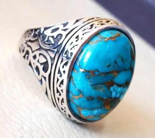 

Silver Ring Natural Turquoise Ring Vintage Antique Thai Silver Fashion Party Jewelry Punk Style For Women Men