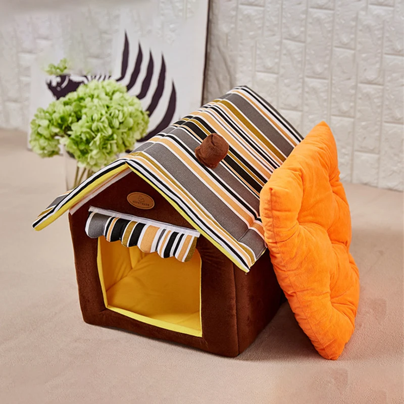 Коричневая кровать для домашних животных домик собаки диван сна со съемной