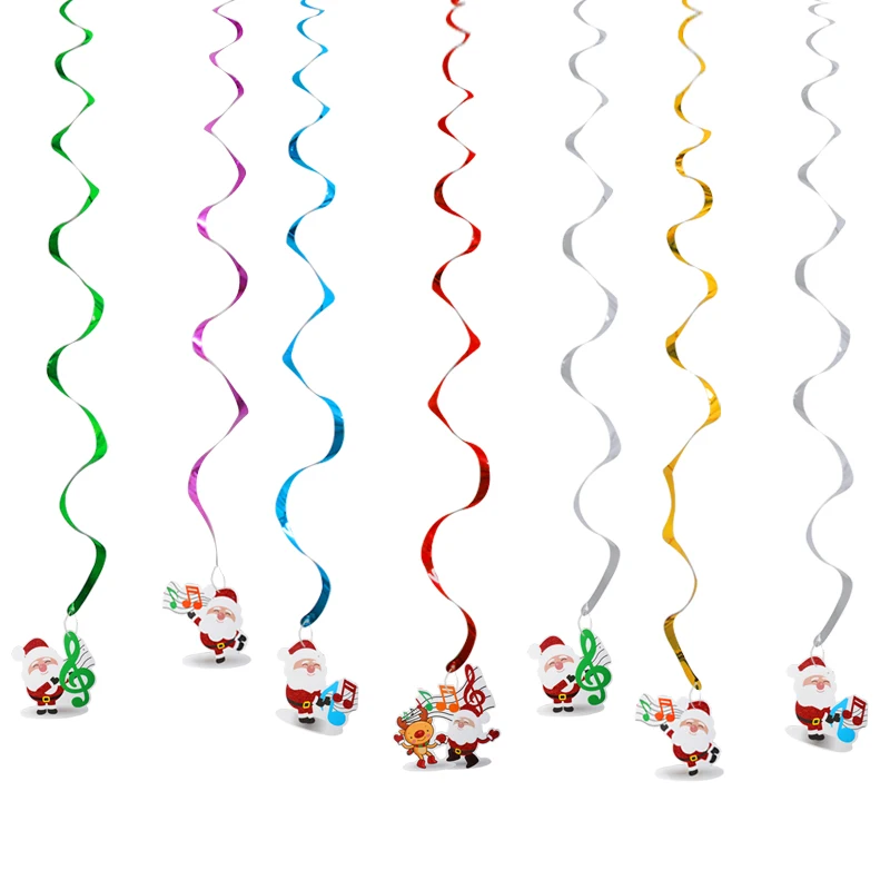 6-8pcs/set Christmas Decoration Snowflake Santa Claus Elk Ceiling Swirl Hanging Ornaments Garland for Home Xmas Party Supplies