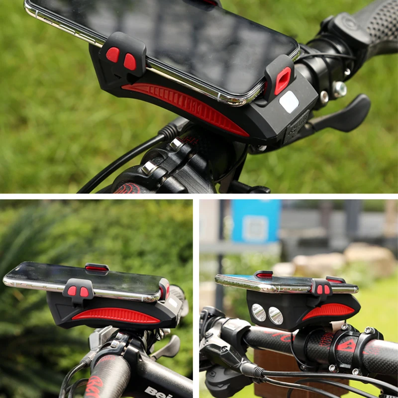 4 in 1 bike mobile phone holder bicycle phone holder with power bank bell horn flashlight phone stand cycling accessories free global shipping