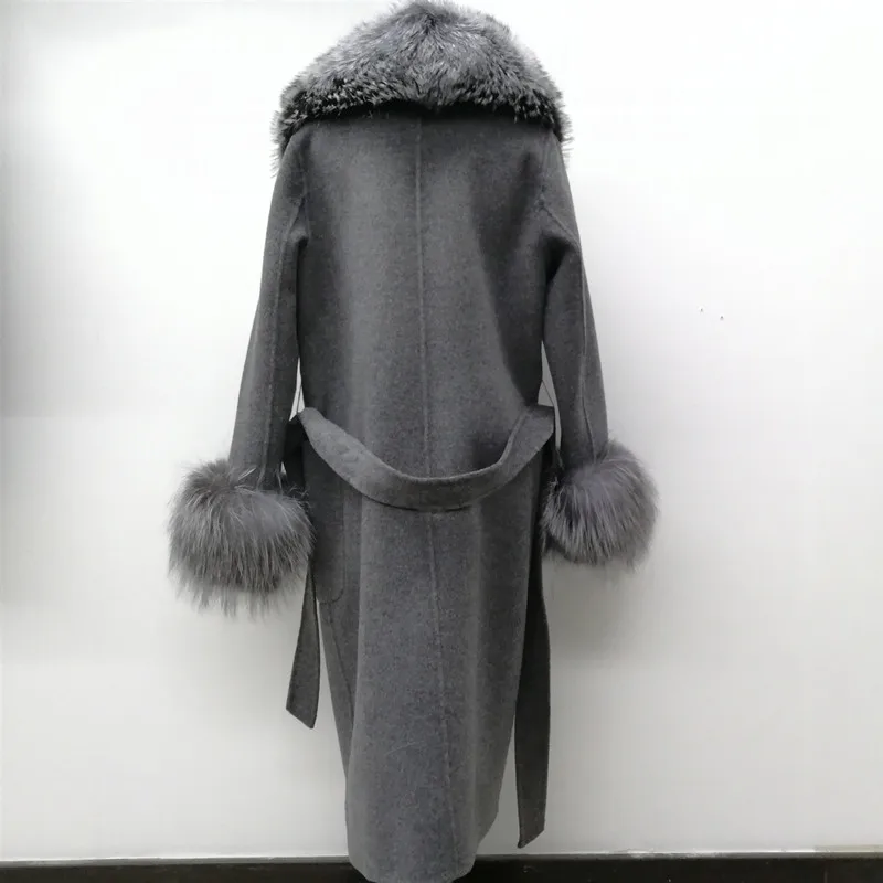 Женское шерстяное пальто с поясом теплое из 100% натуральной шерсти воротником