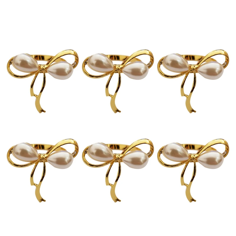 6 шт./лот Свадебные Кольца для салфеток и украшением из жемчуга бантов с