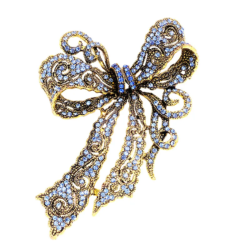 

Retro High-end Alloy Bow Brooches for Women Rhinestone Crystal Lapel Pins Scarf Buckle Corsage Badge Luxulry Jewelry Accessories
