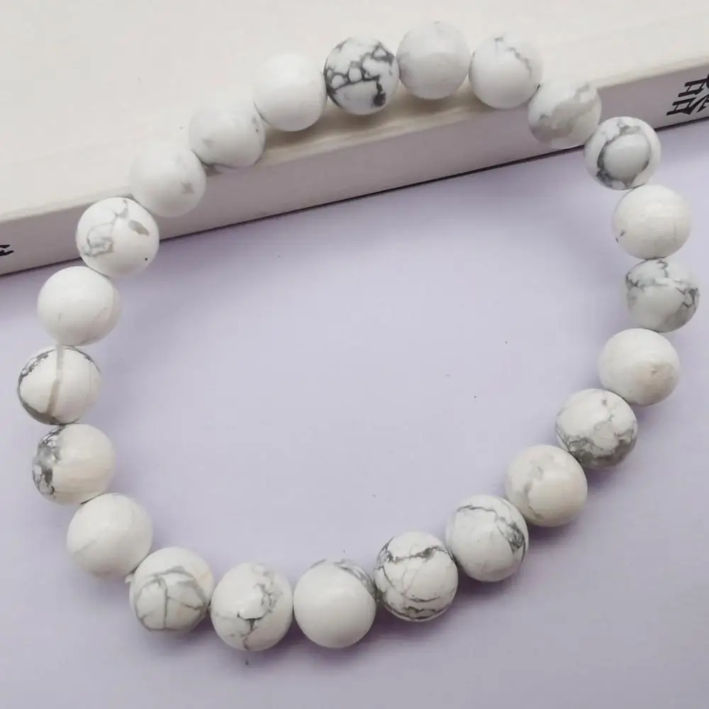 8 мм белые круглые бусины Howlite драгоценный камень браслет эластичный дюймов