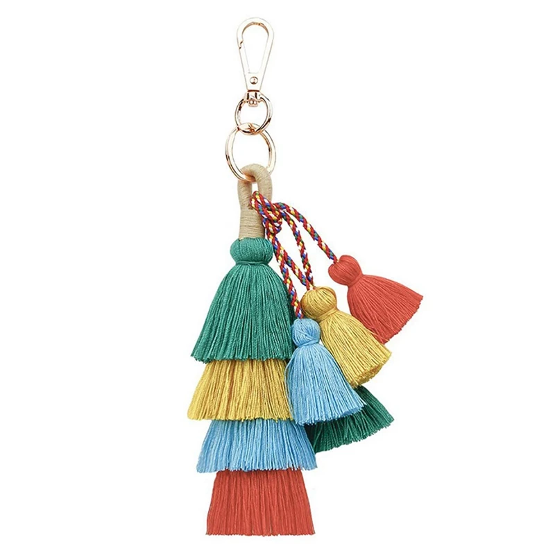 

Красочная сумка с помпоном в стиле бохо, подвеска ручной работы для автомобильных ключей, брелок для ключей, подвеска для кошелька