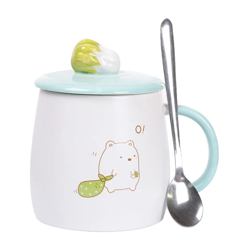 

Creative Ceramic Mug Couple Cute Cartoon Mug with Lid Spoon Coffee Milk Cup Valentine Gift Taza Cafe Ceramica Drinkwear DD60MG