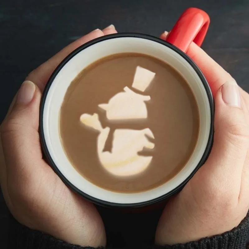 8Pcs/set Christmas Coffee Stencil Template Tree Snowflake Milk Cappuccino Latte Cupcake Mould For Cafe Xmas New Year - купить по