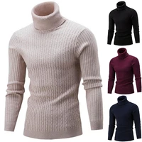 fashion men turtleneck solid color long sleeve knitted sweater pullover top