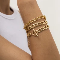 multilayer gold color metal o word chain bracelet men retro creative charm ot buckle anklet girls party fashion jewelry gift