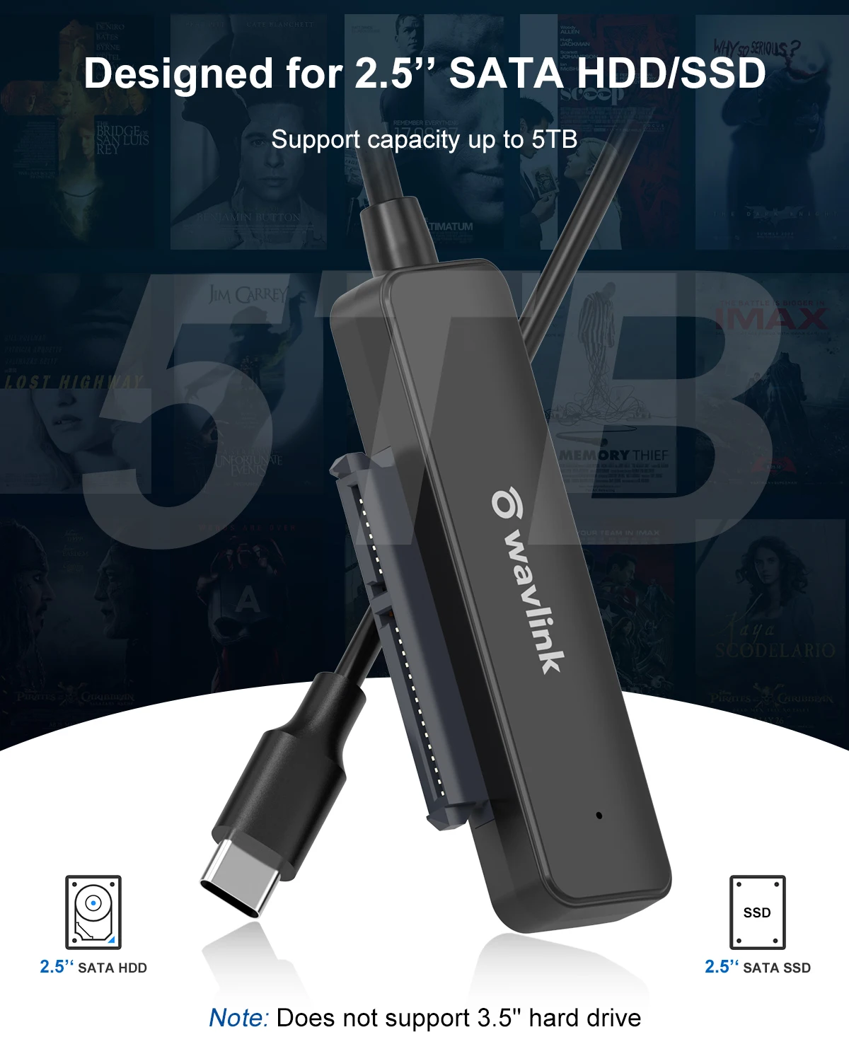 Wavlink USB C SATA 3 кабель Sata к 0 адаптер до 5 Гбит/с Поддержка 2 дюйма внешний SSD HDD жесткий