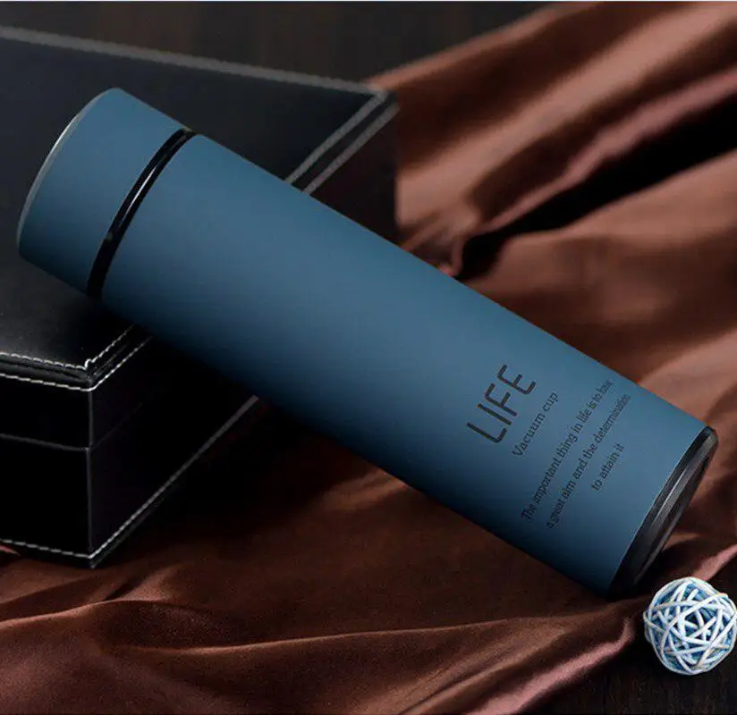 Синяя бутылка для воды из нержавеющей стали 500 мл с вакуумной изоляцией широким