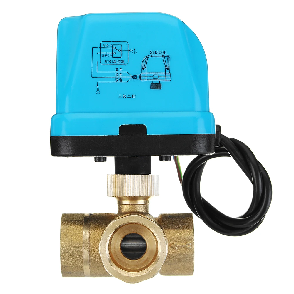 1/2" 3/4" 1" Blue Shell 3 Way Motorized Electric Brass T Ball Valve Wire AC 220V Full Port | Обустройство дома