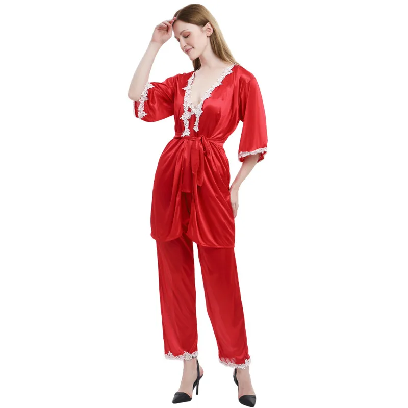 

5pcs Set Women Sexy Sleep Dress Nightgown Faashion Satin Bride Bathrobe Robe Lace Silk Kimono Bathrobe Summer Autumn Nightwear