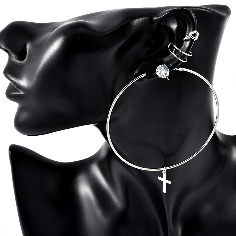 Женские большие серьги с цирконом вечерние сережки крестиком 2019|Серьги-подвески|