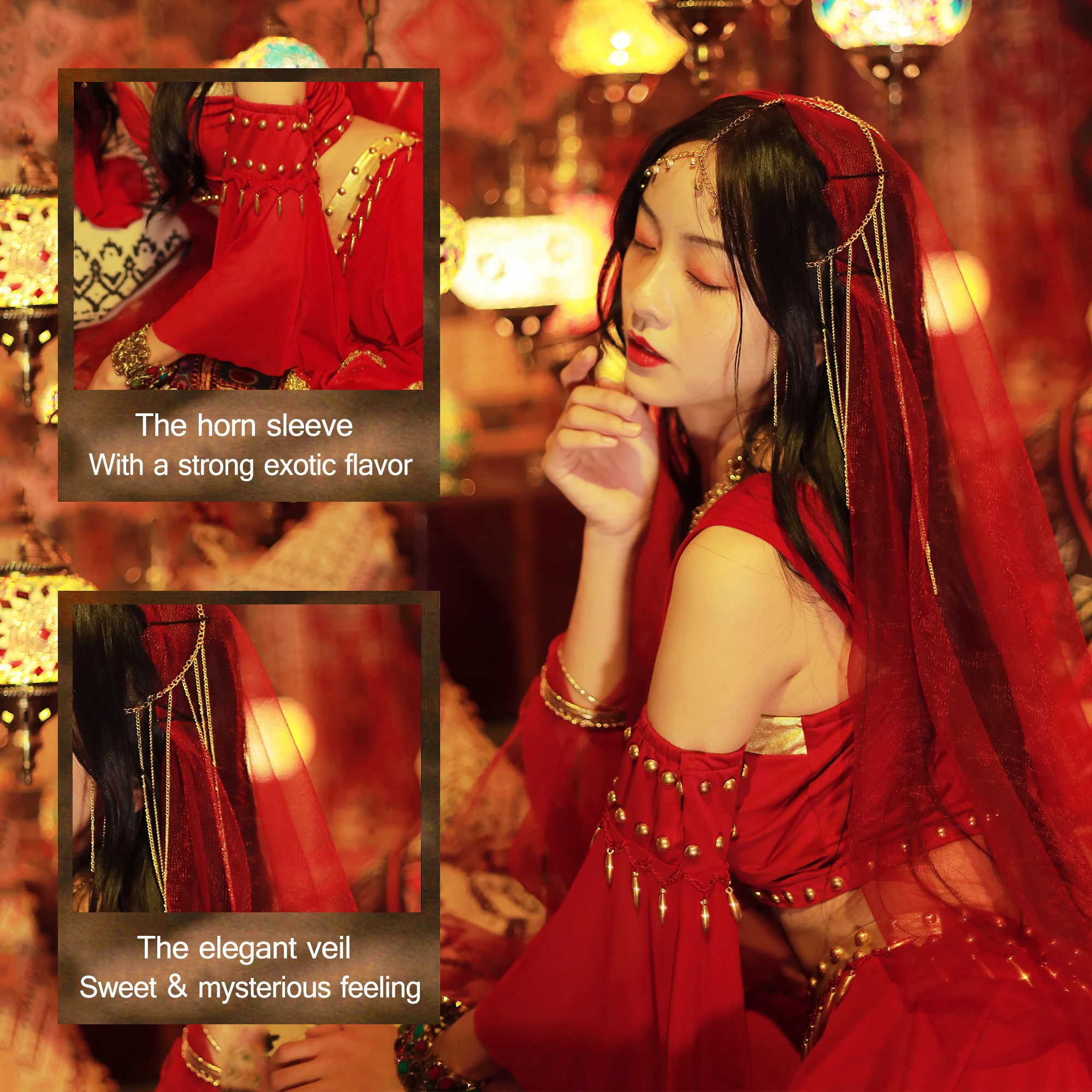 Женская одежда для Хэллоуина костюмы танца живота головной убор фата топ брюки