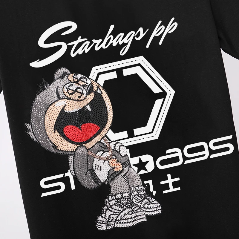 

starbag pp original skull high quality men's T-shirt, short sleeve round neck, loose Pullover Colored diamondPure cotton cloth