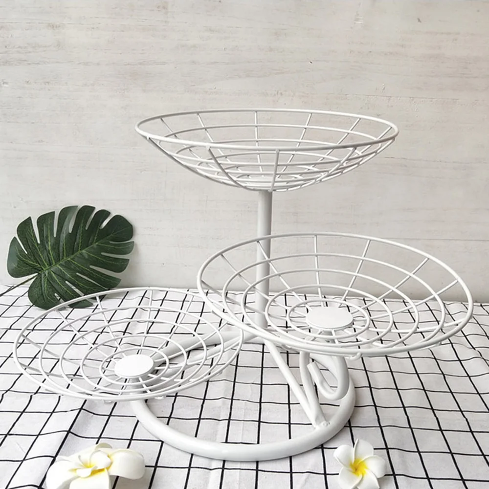 

Fruit Snacks Candy Dish Basket Three-Layer Hollow Design Removable Iron Black/White 48x30x31cm European Style Dessert Plate