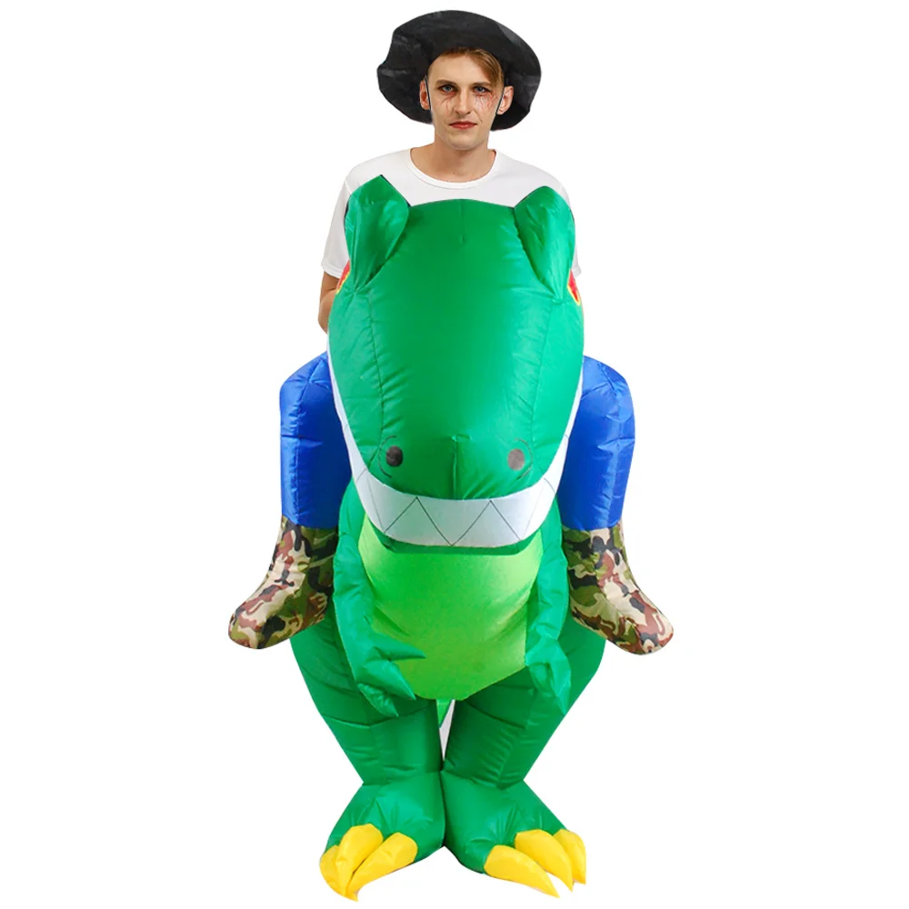 

New Arrival Inflatable Dinosaur Costumes Green T-Rex Blow Up Cosplay Costume Halloween Disfraz Carry me Ride on for Adult Unisex