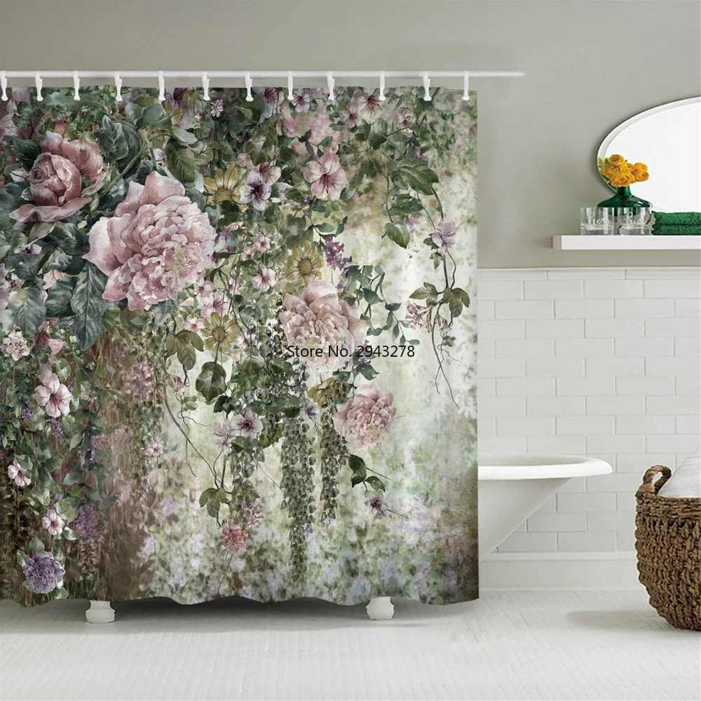 

Flowers Butterfly Pattern Shower Curtains Bathroom Curtains Waterproof Polyester Bath Curtain with 12 Hooks Shower Curtain
