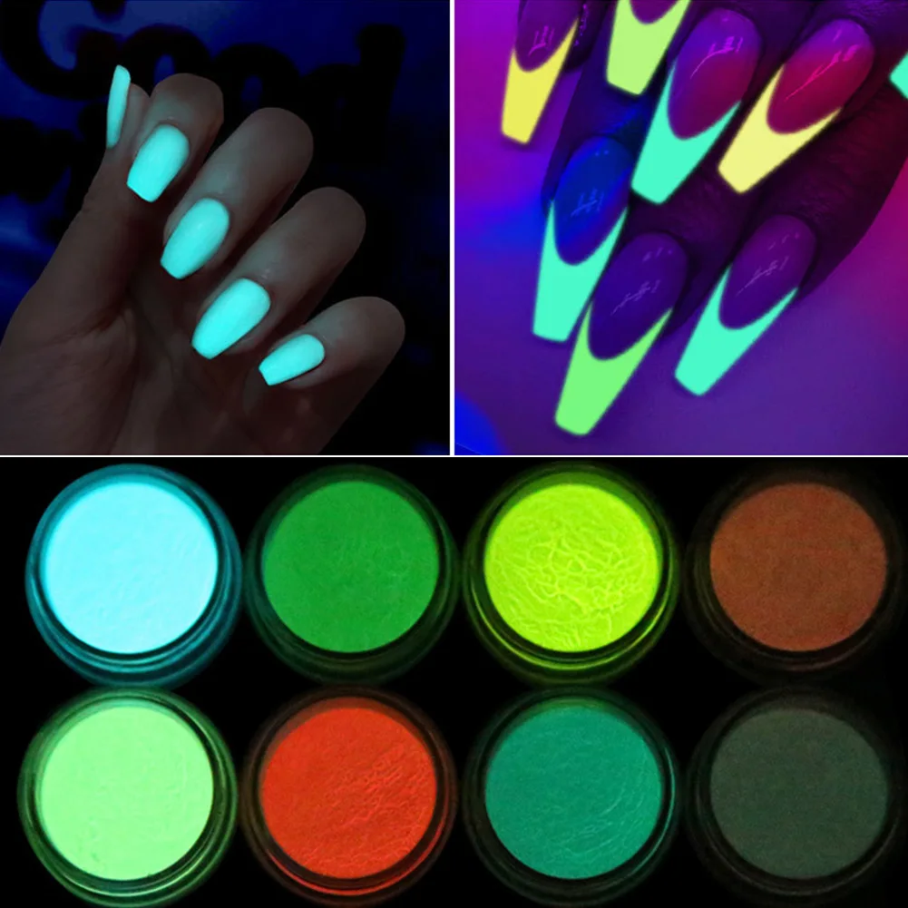 12 шт./компл. красочные пигментные Блестки для ногтей светится в темноте