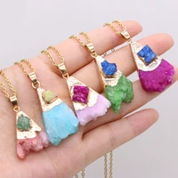hot selling natural fashion agate crystal bud gold plated pendant diy18x38x12mm chain length 405cm