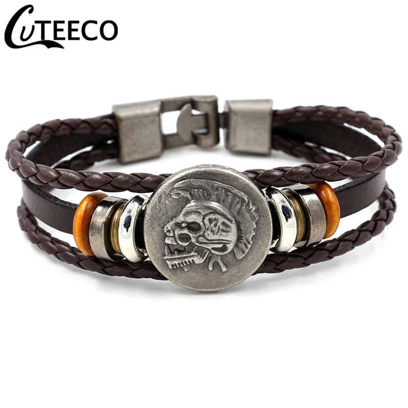 Мужской этнический браслет CUTEECO из натуральной кожи с черепами в стиле панк