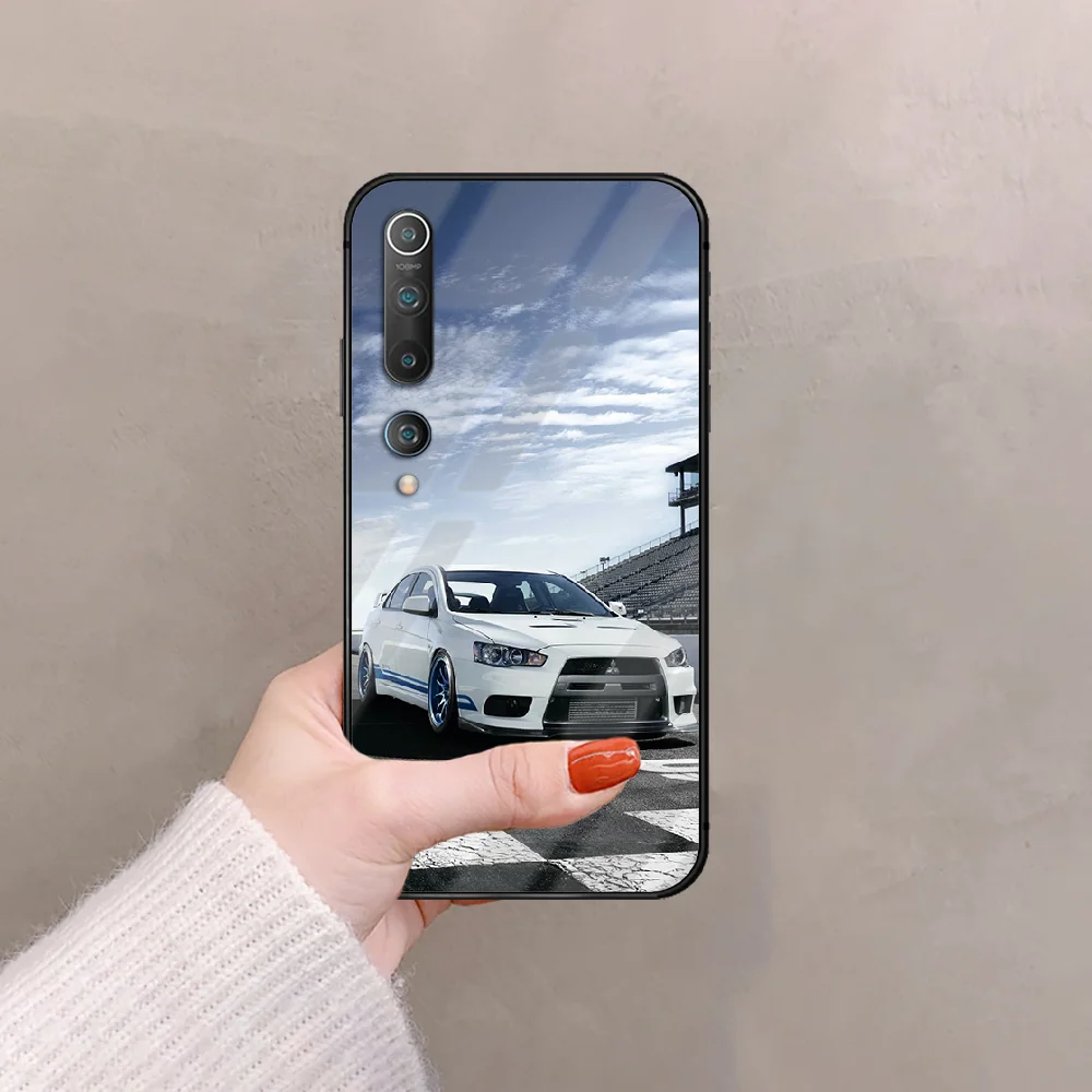 

EVO Car Mitsubishi Phone Tempered Glass Case Cover for Xiaomi Mi Note 9 10 11 T Pro Lite Max 3 Ultra Etui Silicone Pretty Back