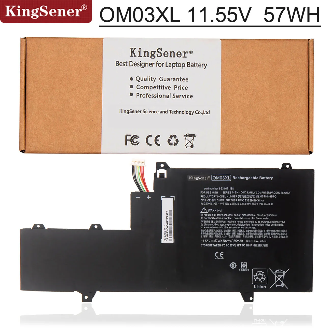 Kingsener Om03xl Bateria do Portátil para hp Elitebook 1030 g2 Série Hstnn-ib7o Hstnn-ib70 Hsn-i04c 863167171 863167-1b1 X360 Baterias p/ laptop