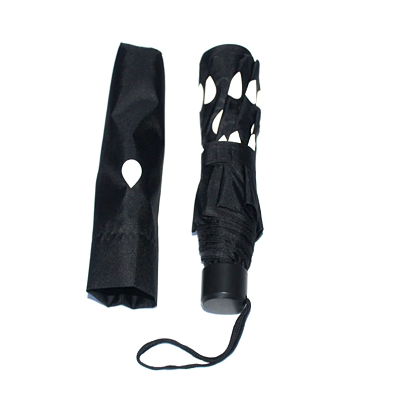 Креативный зонт Хамелеон из капель воды тройной складной черный солнцезащитный